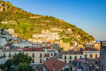 Fototapeta na wymiar Top view of the city of Maiori along the Amalfi Coast. June 2018 Maiori, Campania - Italy