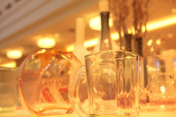 glass objects on the showcase