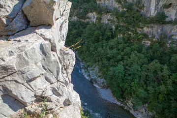 Fototapeta na wymiar steep rock , Tara river aerial view 