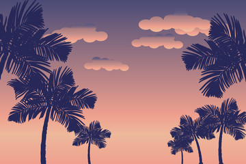 Fototapeta na wymiar Palm trees silhouettes at sunset background