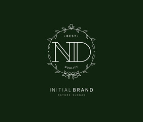 N D ND Beauty vector initial logo, handwriting logo of initial signature, wedding, fashion, jewerly, boutique, floral and botanical with creative template for any company or business.