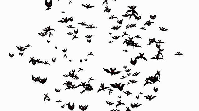 White background turns into black bats with red eyes. Halloween themed background