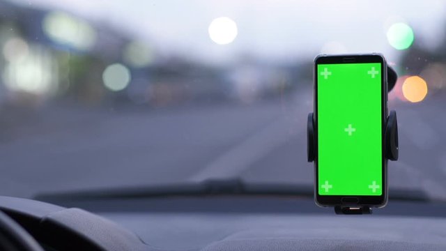 Phone on Car Dashboard Green Screen
