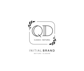 Q D QD Beauty vector initial logo, handwriting logo of initial signature, wedding, fashion, jewerly, boutique, floral and botanical with creative template for any company or business.