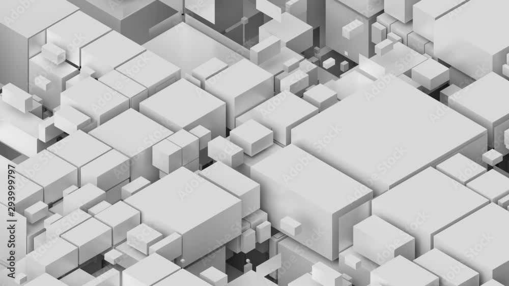 Poster 3d render background with fractured into squares and rectangles surface. random sizes of pieces. loo