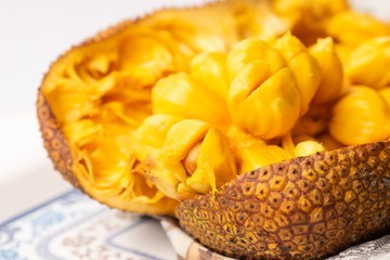 Closed up shot of opened jackfruit or locally known as cempedak/chempedak in Asia. 