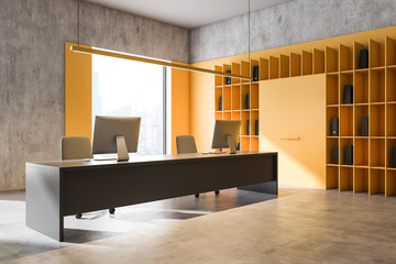 Bright yellow loft office interior