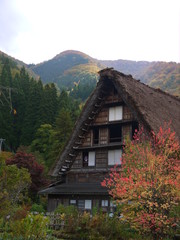 Fototapeta na wymiar 紅葉と日本の山小屋