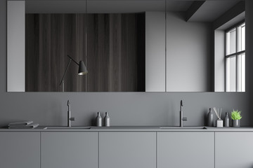 Luxury gray bathroom with double sink