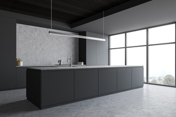 Gray and concrete kitchen corner with countertops