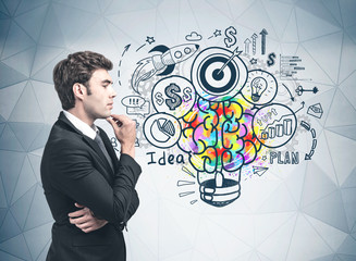 Thoughtful young man, creative startup idea