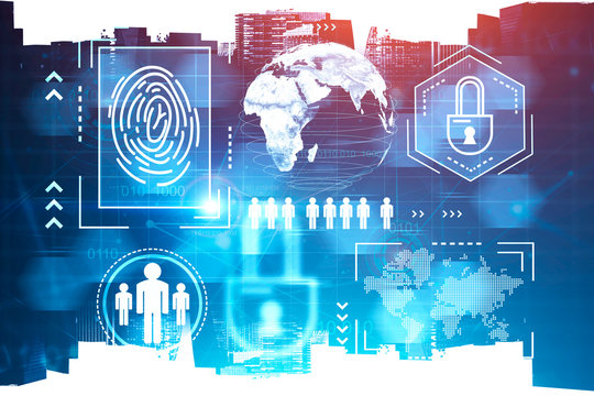 Cybersecurity HUD interface in city