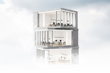 Exterior of business building with glass walls