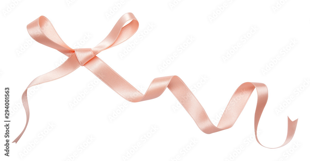 Wall mural pink ribbon curl isolated on white background. pink ribbon bow and curl isolated on white background