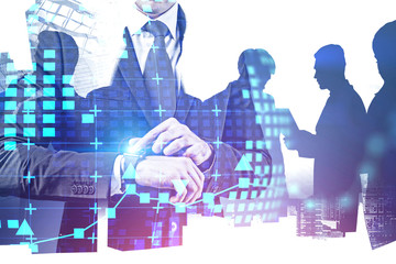 Businessman with smartwatch, IoT and coding