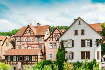 Fototapeta na wymiar colorful half timbered houses in Schwabisch Hall, Germany