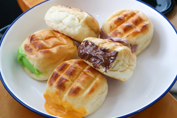 bun or bread with chocolate stuffed and green tea stuffed