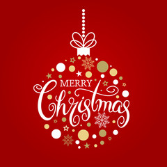 Merry Christmas quote in a Christmas ball ornament for the Christmas tree. Unique hand lettering.