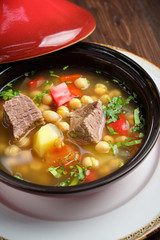 Beef soup . Restaurant menu