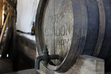 wine whiskey barrels in cellar