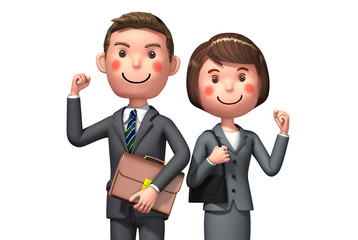 The businessman men and women who make up their mind and white bag by 3d rendering