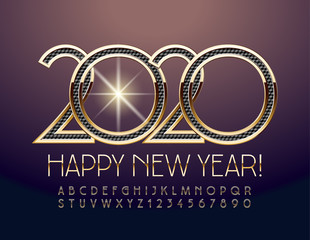 Vector premium greeting card Happy New Year 2020. Elite Uppercase Font. Golden creative Alphabet Letters and Numbers