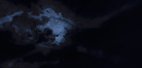 Dark Mystic Night Sky with Clouds Moody Painting