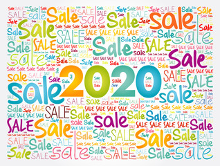 2020 Happy New Year. Christmas Sale word cloud background