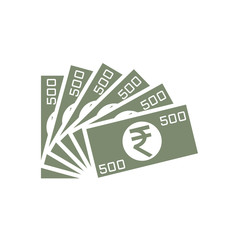 Indian rupee notes or bills. Flat style. Isolated on white background. 