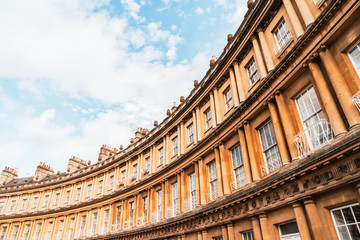 The Circus - the iconic British style architecture buildings.The historic street of large townhouses in the city of Bath. © topntp