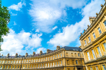 The Circus - the iconic British style architecture buildings.The historic street of large townhouses in the city of Bath. © topntp