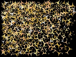 Golden confetti on black background.