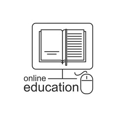 Online education icon. Outline thin line illustration. Isolated on white background. 
