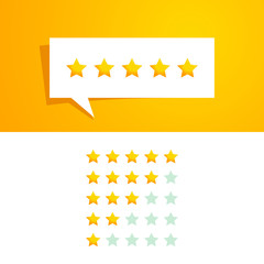 5 five Star Rating Review Vector Design Template with Gold Color and Speech Bubble for All Company Evaluation