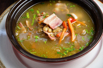 Beef soup . Restaurant menu