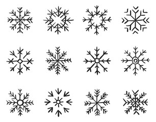 Obraz premium Set of hand drawn snowflakes. New year and winter doodle symbol for print, web, design.