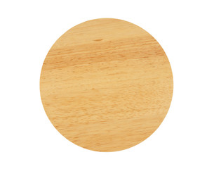 Round wooden cutting board isolated on white