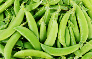 Fresh green peas pods background