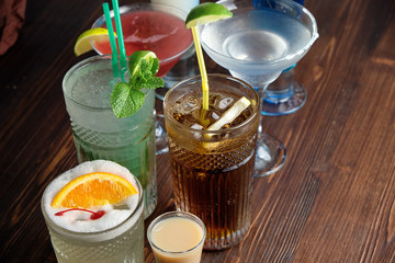 Different alcoholic cocktails . catering menu