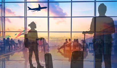 Silhouettes passenger airport. Airline travel concept. - 294009954