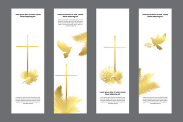 Doves and flowers religious white and gold bookmarks set, christian templates kit, universal design