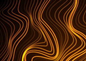 Abstract futuristic fiery orange neon wavy lines graphic design. Curved 3d flowing waves tech background. Vector illustration