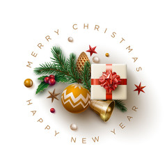 Merry Christmas and New Year greeting card design.