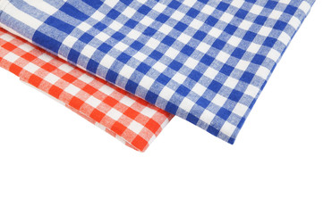 Red and blue checked tablecloth isolated on white