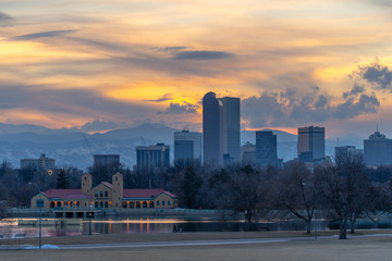 Denver skyline view as seen from the City Park, Denver, Colorado Circa October 2019