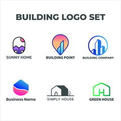 building modern logo set design sign illustration symbol vector bundel house home simple minimalism abstract type outline fill flat gradient color
