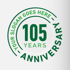 105 years anniversary logo template. One hundred and five years celebrating logotype. Vector and illustration.