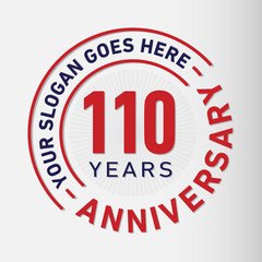 110 years anniversary logo template. One hundred and ten years celebrating logotype. Vector and illustration.