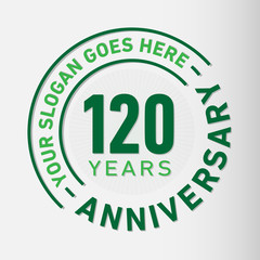 120 years anniversary logo template. One hundred and twenty years celebrating logotype. Vector and illustration.