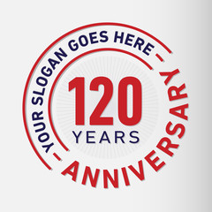 120 years anniversary logo template. One hundred and twenty years celebrating logotype. Vector and illustration.